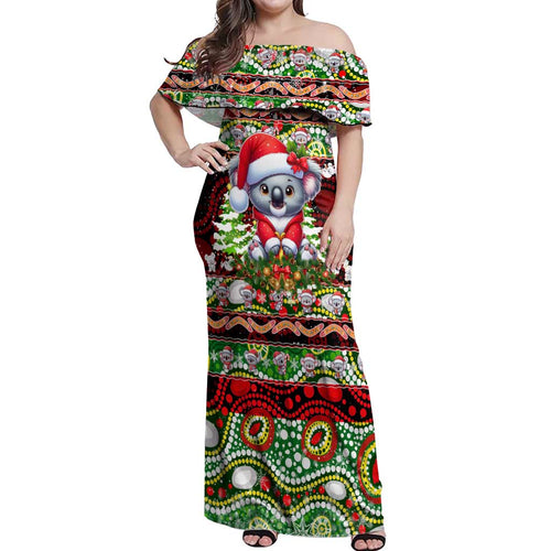 Koala Christmas Off Shoulder Maxi Dress Australia Aboriginal Cute Santa Koalas - Aussie Hoodie
