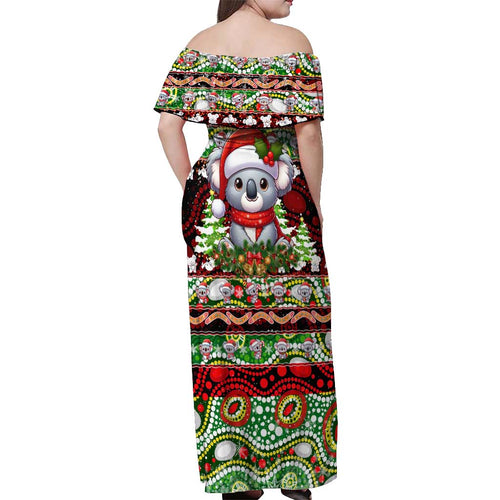 Koala Christmas Off Shoulder Maxi Dress Australia Aboriginal Cute Santa Koalas - Aussie Hoodie