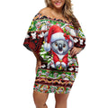 Koala Christmas Off Shoulder Short Dress Australia Aboriginal Cute Santa Koalas - Aussie Hoodie