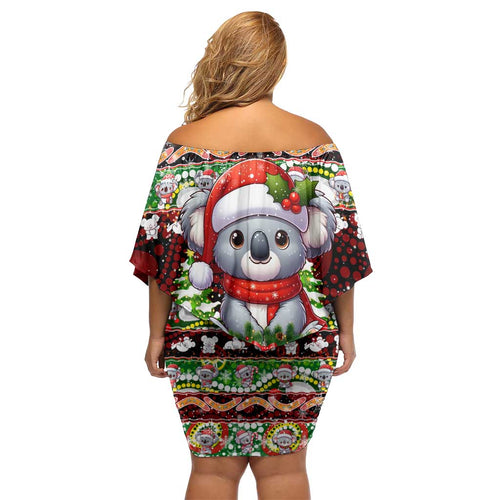 Koala Christmas Off Shoulder Short Dress Australia Aboriginal Cute Santa Koalas - Aussie Hoodie