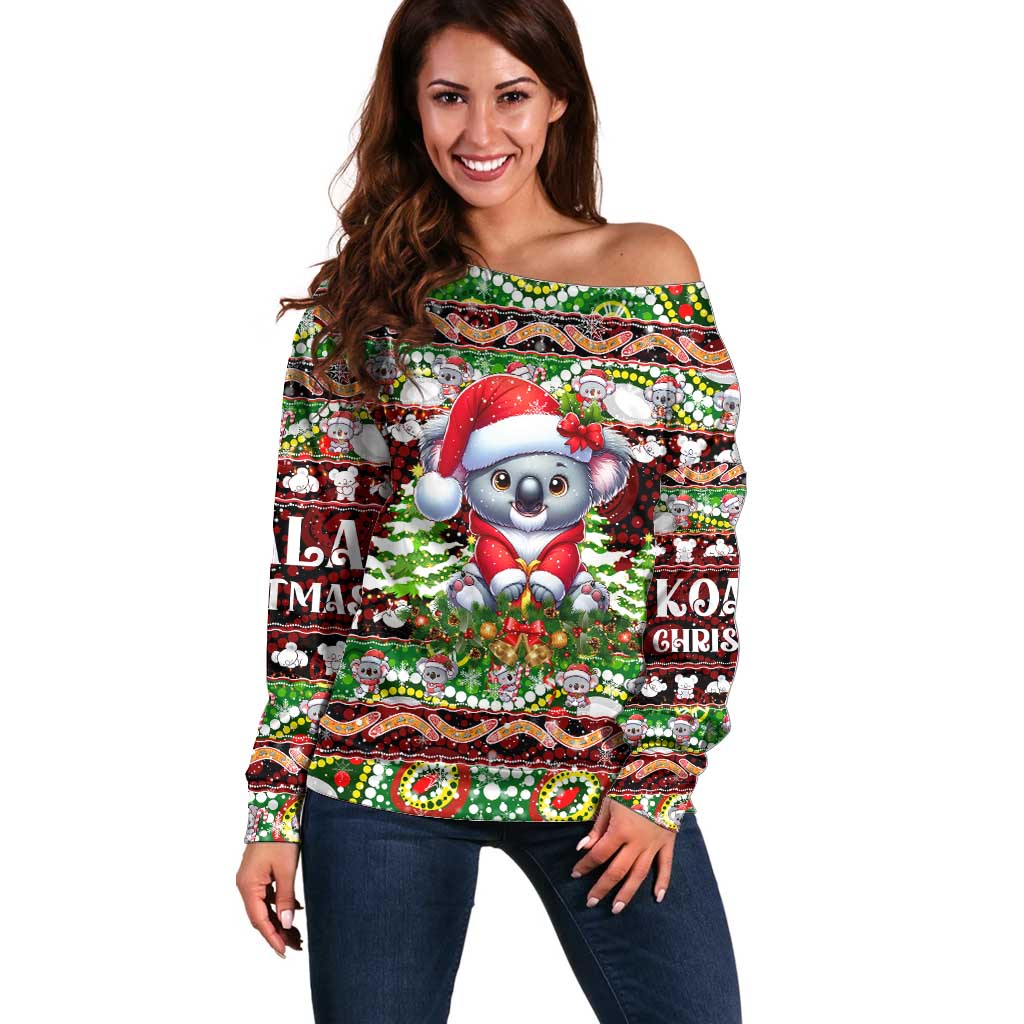 Koala Christmas Off Shoulder Sweater Australia Aboriginal Cute Santa Koalas - Aussie Hoodie