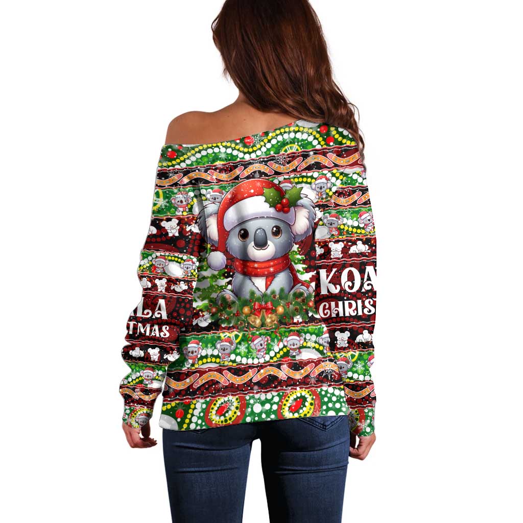 Koala Christmas Off Shoulder Sweater Australia Aboriginal Cute Santa Koalas - Aussie Hoodie