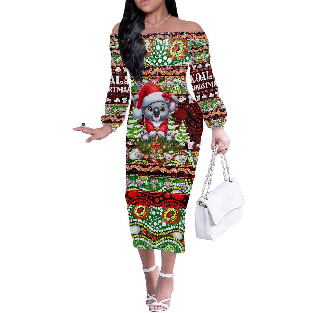 Koala Christmas Off The Shoulder Long Sleeve Dress Australia Aboriginal Cute Santa Koalas - Aussie Hoodie