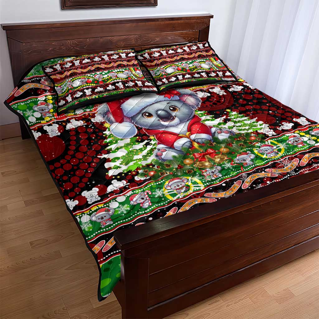 Koala Christmas Quilt Bed Set Australia Aboriginal Cute Santa Koalas - Aussie Hoodie