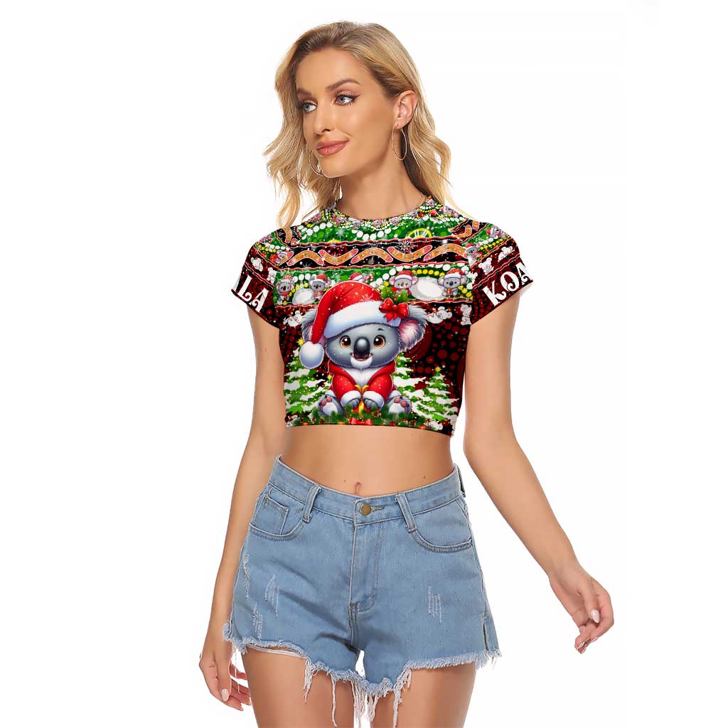 Koala Christmas Raglan Cropped T Shirt Australia Aboriginal Cute Santa Koalas - Aussie Hoodie
