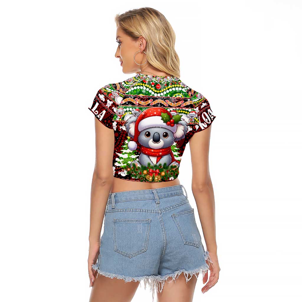 Koala Christmas Raglan Cropped T Shirt Australia Aboriginal Cute Santa Koalas - Aussie Hoodie