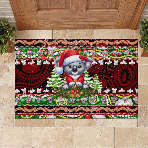 Koala Christmas Rubber Doormat Australia Aboriginal Cute Santa Koalas - Aussie Hoodie