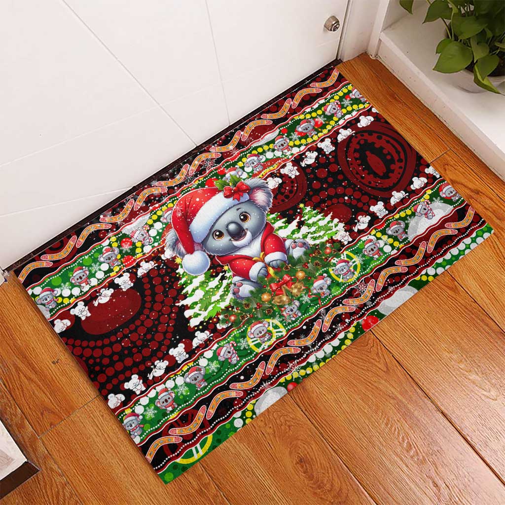 Koala Christmas Rubber Doormat Australia Aboriginal Cute Santa Koalas - Aussie Hoodie