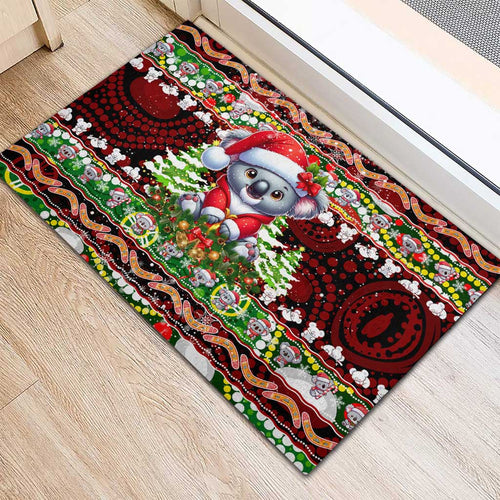 Koala Christmas Rubber Doormat Australia Aboriginal Cute Santa Koalas - Aussie Hoodie