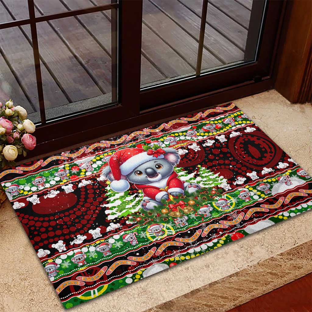 Koala Christmas Rubber Doormat Australia Aboriginal Cute Santa Koalas - Aussie Hoodie