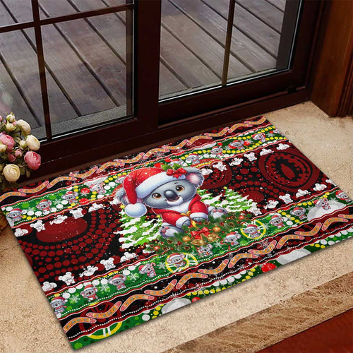 Koala Christmas Rubber Doormat Australia Aboriginal Cute Santa Koalas - Aussie Hoodie