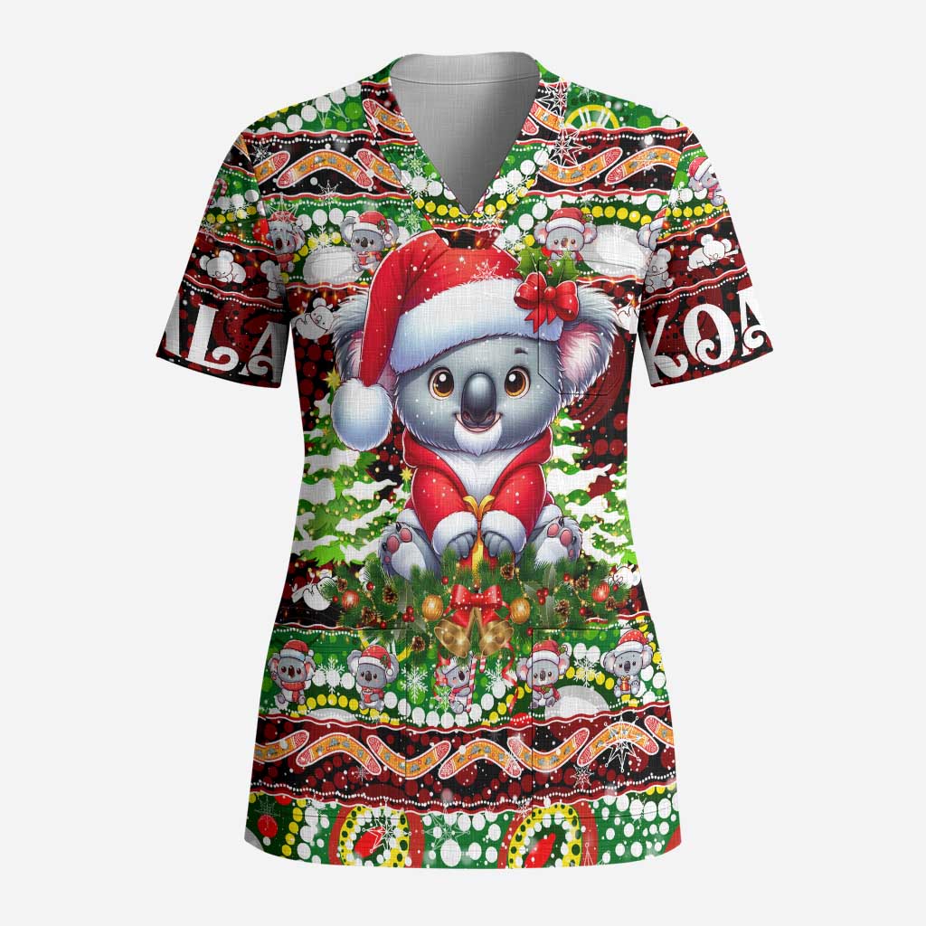 Koala Christmas Scrub Top Australia Aboriginal Cute Santa Koalas - Aussie Hoodie