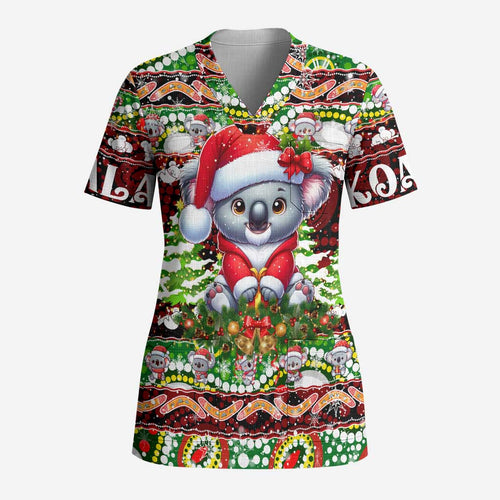 Koala Christmas Scrub Top Australia Aboriginal Cute Santa Koalas - Aussie Hoodie
