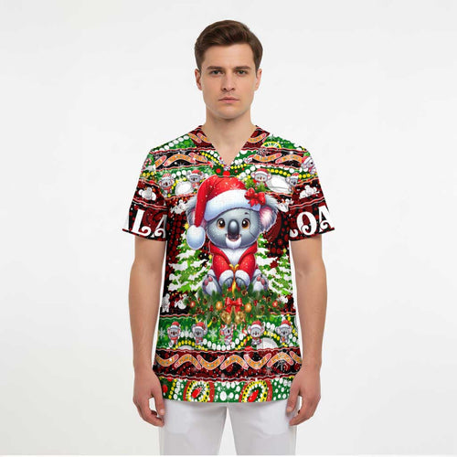 Koala Christmas Scrub Top Australia Aboriginal Cute Santa Koalas - Aussie Hoodie