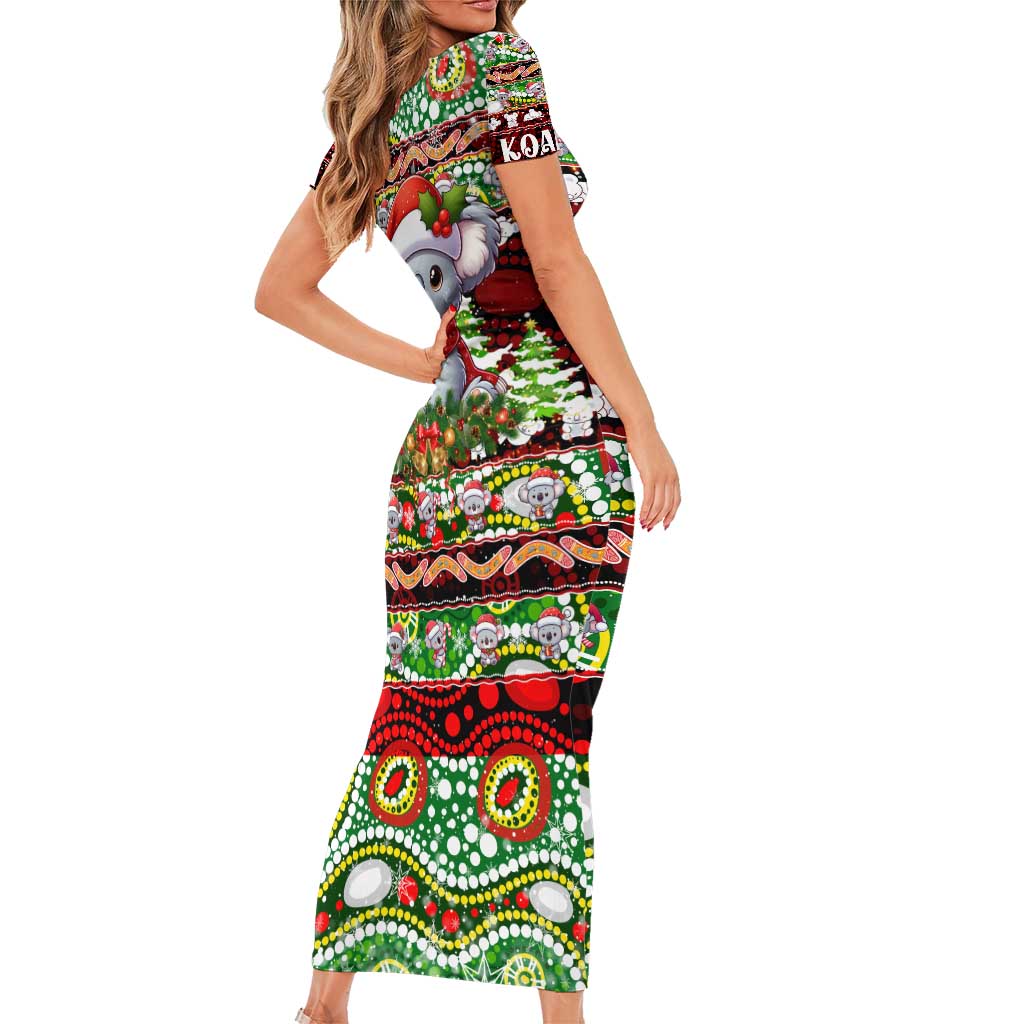 Koala Christmas Short Sleeve Bodycon Dress Australia Aboriginal Cute Santa Koalas - Aussie Hoodie