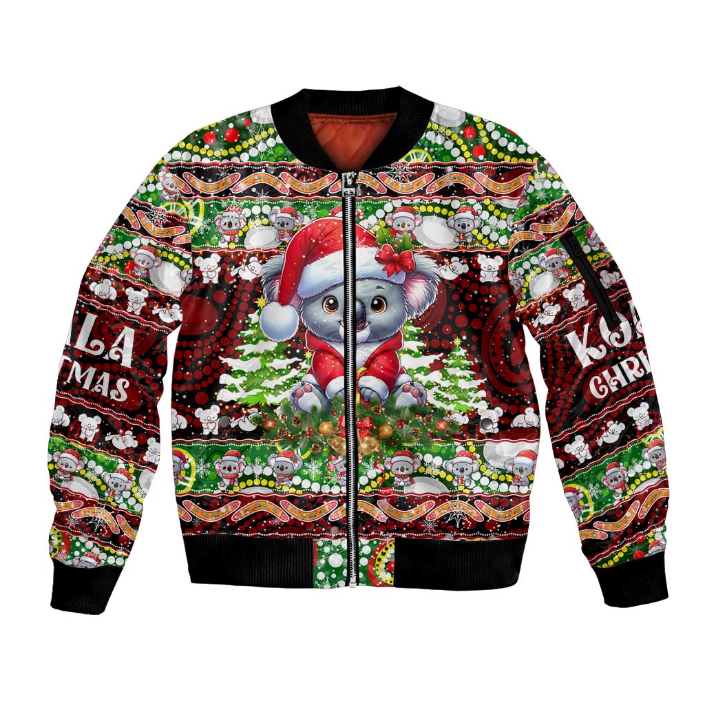 Koala Christmas Sleeve Zip Bomber Jacket Australia Aboriginal Cute Santa Koalas - Aussie Hoodie