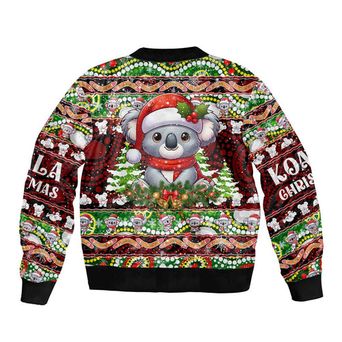Koala Christmas Sleeve Zip Bomber Jacket Australia Aboriginal Cute Santa Koalas - Aussie Hoodie