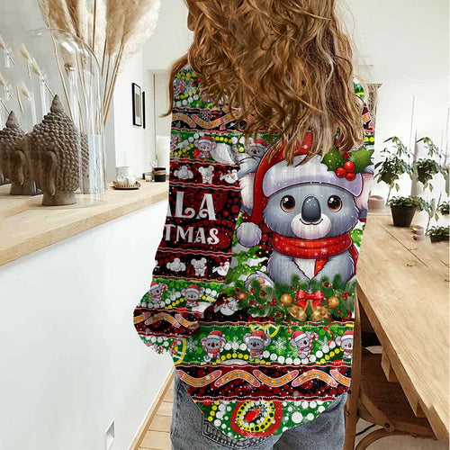 Koala Christmas Women Casual Shirt Australia Aboriginal Cute Santa Koalas - Aussie Hoodie