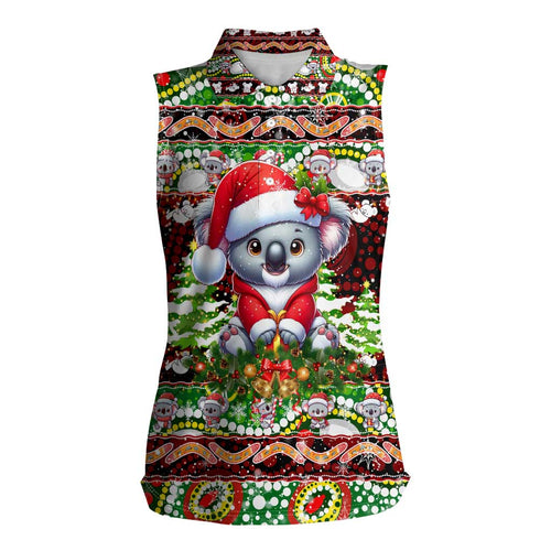 Koala Christmas Women Sleeveless Polo Shirt Australia Aboriginal Cute Santa Koalas - Aussie Hoodie