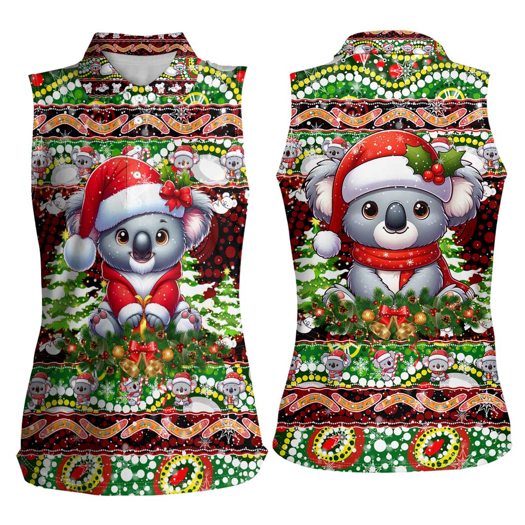 Koala Christmas Women Sleeveless Polo Shirt Australia Aboriginal Cute Santa Koalas - Aussie Hoodie