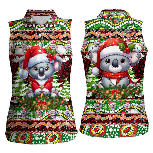 Koala Christmas Women Sleeveless Polo Shirt Australia Aboriginal Cute Santa Koalas - Aussie Hoodie