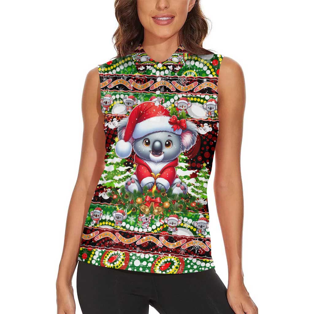 Koala Christmas Women Sleeveless Polo Shirt Australia Aboriginal Cute Santa Koalas - Aussie Hoodie