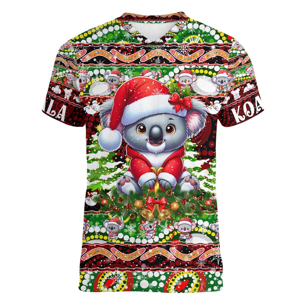 Koala Christmas Women V-Neck T-Shirt Australia Aboriginal Cute Santa Koalas - Aussie Hoodie