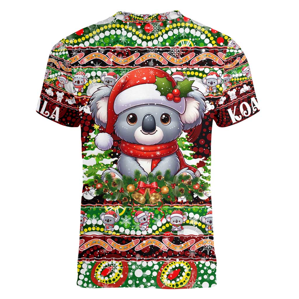 Koala Christmas Women V-Neck T-Shirt Australia Aboriginal Cute Santa Koalas - Aussie Hoodie