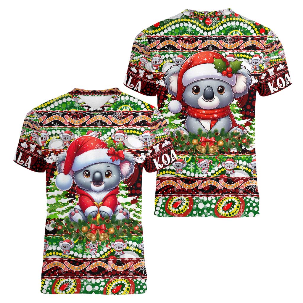 Koala Christmas Women V-Neck T-Shirt Australia Aboriginal Cute Santa Koalas - Aussie Hoodie