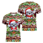 Koala Christmas Women V-Neck T-Shirt Australia Aboriginal Cute Santa Koalas - Aussie Hoodie