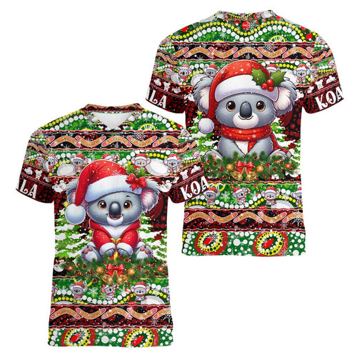 Koala Christmas Women V-Neck T-Shirt Australia Aboriginal Cute Santa Koalas - Aussie Hoodie