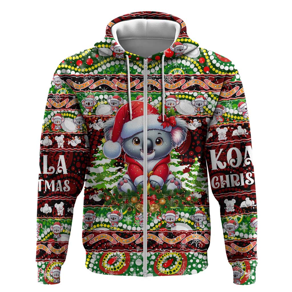 Koala Christmas Zip Hoodie Australia Aboriginal Cute Santa Koalas - Aussie Hoodie