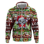 Koala Christmas Zip Hoodie Australia Aboriginal Cute Santa Koalas - Aussie Hoodie