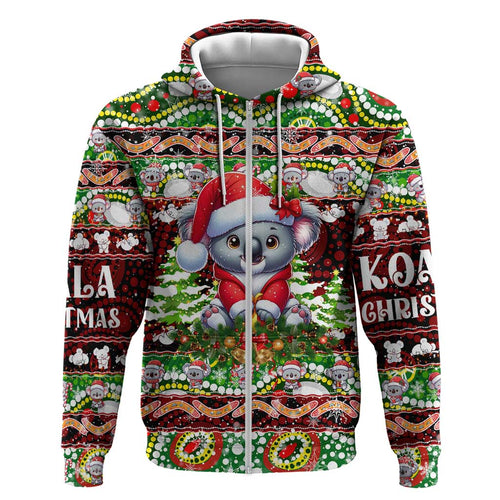 Koala Christmas Zip Hoodie Australia Aboriginal Cute Santa Koalas - Aussie Hoodie