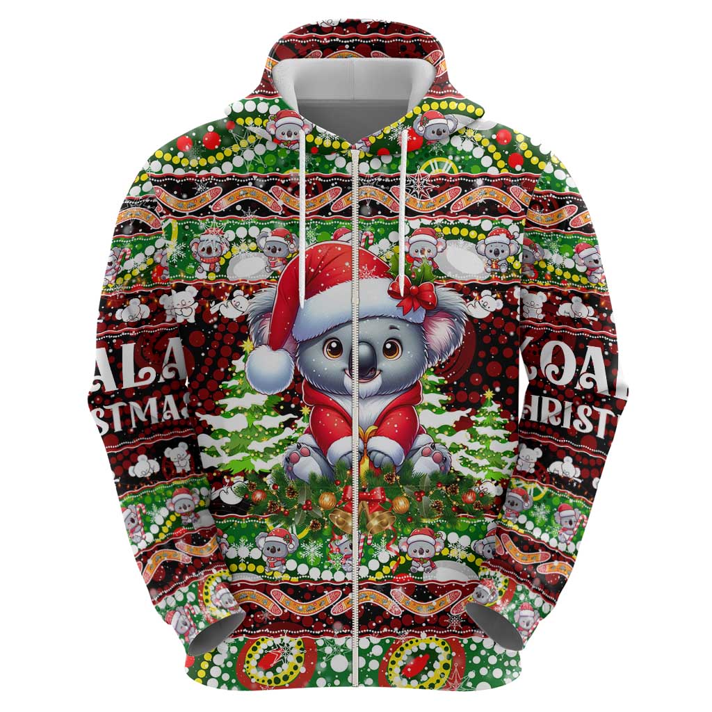 Koala Christmas Zip Hoodie Australia Aboriginal Cute Santa Koalas - Aussie Hoodie