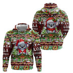 Koala Christmas Zip Hoodie Australia Aboriginal Cute Santa Koalas - Aussie Hoodie