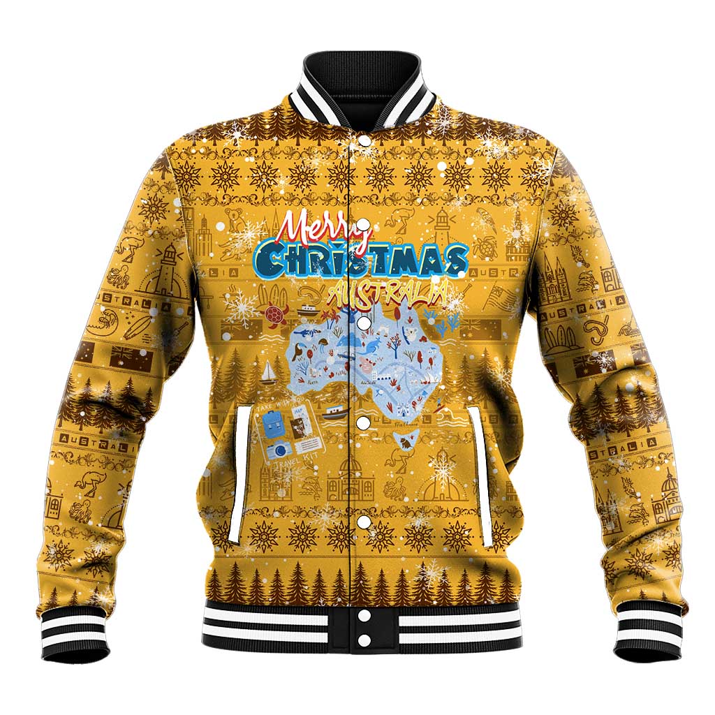 Merry Christmas Australia Baseball Jacket Xmas Travel Map - Aussie Hoodie