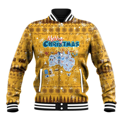 Merry Christmas Australia Baseball Jacket Xmas Travel Map - Aussie Hoodie