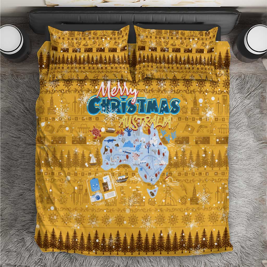 Merry Christmas Australia Bedding Set Xmas Travel Map - Aussie Hoodie