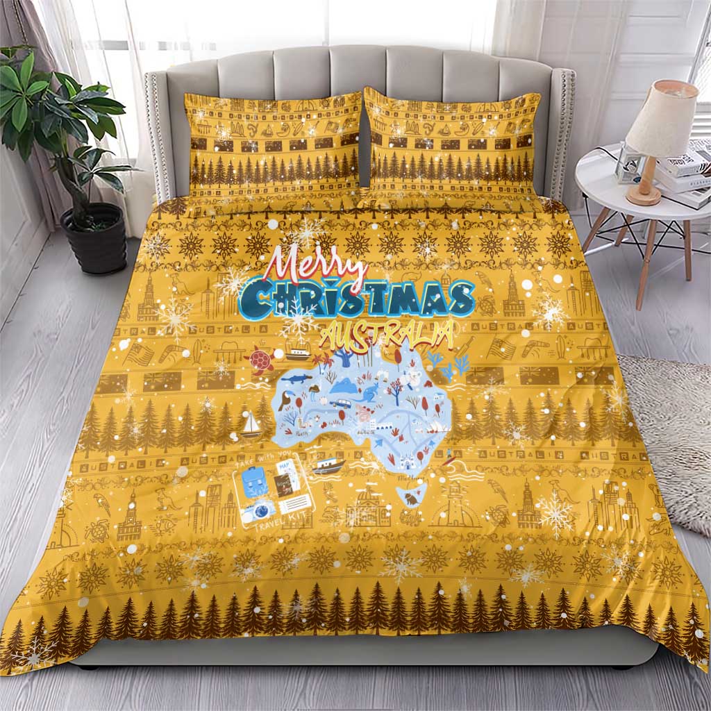Merry Christmas Australia Bedding Set Xmas Travel Map - Aussie Hoodie