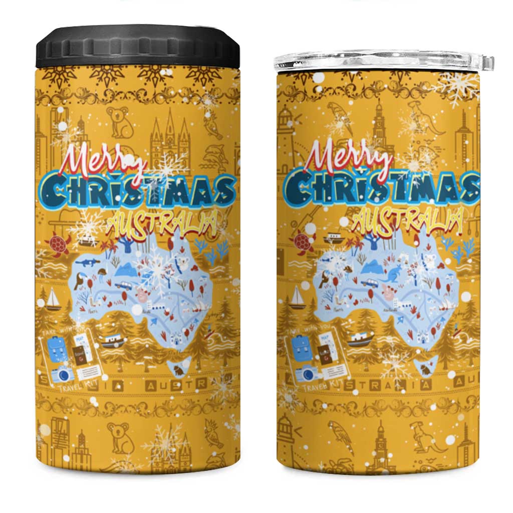 Merry Christmas Australia 4 in 1 Can Cooler Tumbler Xmas Travel Map - Aussie Hoodie