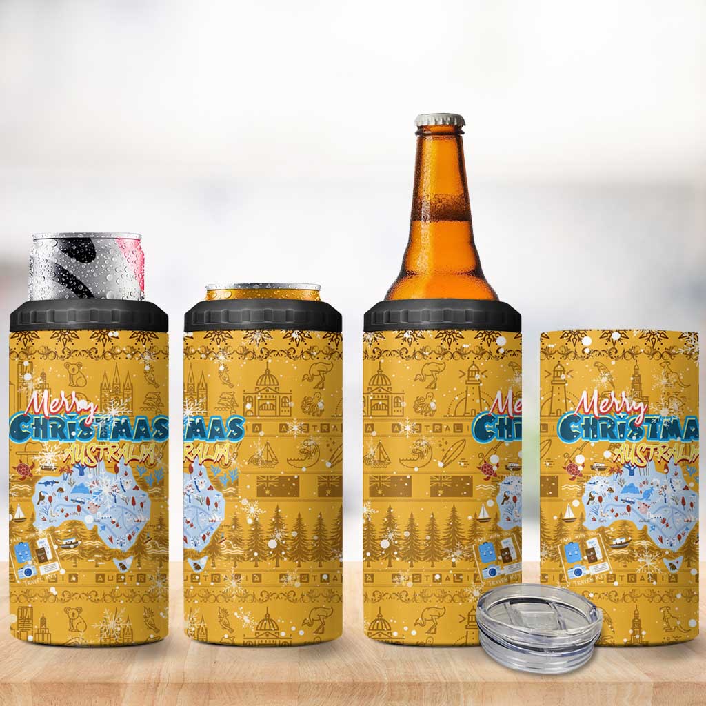 Merry Christmas Australia 4 in 1 Can Cooler Tumbler Xmas Travel Map - Aussie Hoodie