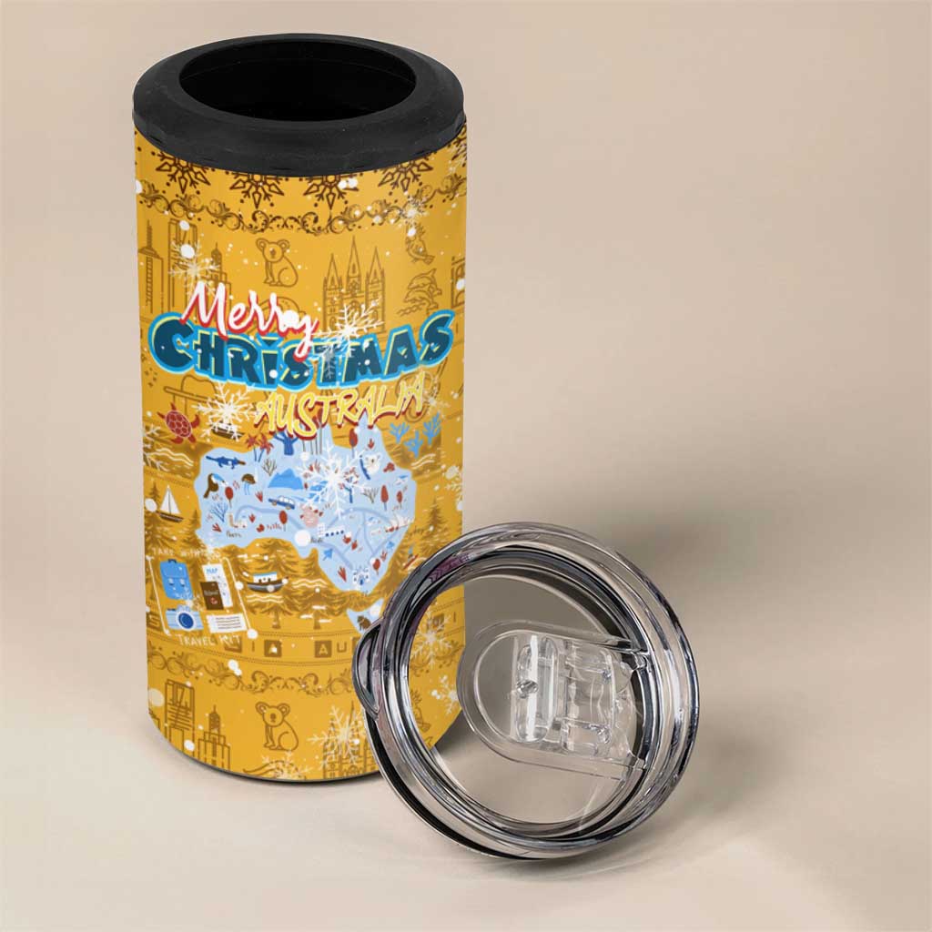 Merry Christmas Australia 4 in 1 Can Cooler Tumbler Xmas Travel Map - Aussie Hoodie