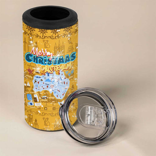Merry Christmas Australia 4 in 1 Can Cooler Tumbler Xmas Travel Map - Aussie Hoodie