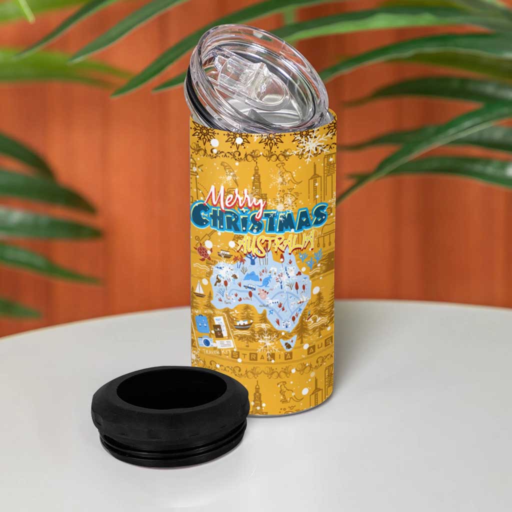 Merry Christmas Australia 4 in 1 Can Cooler Tumbler Xmas Travel Map - Aussie Hoodie