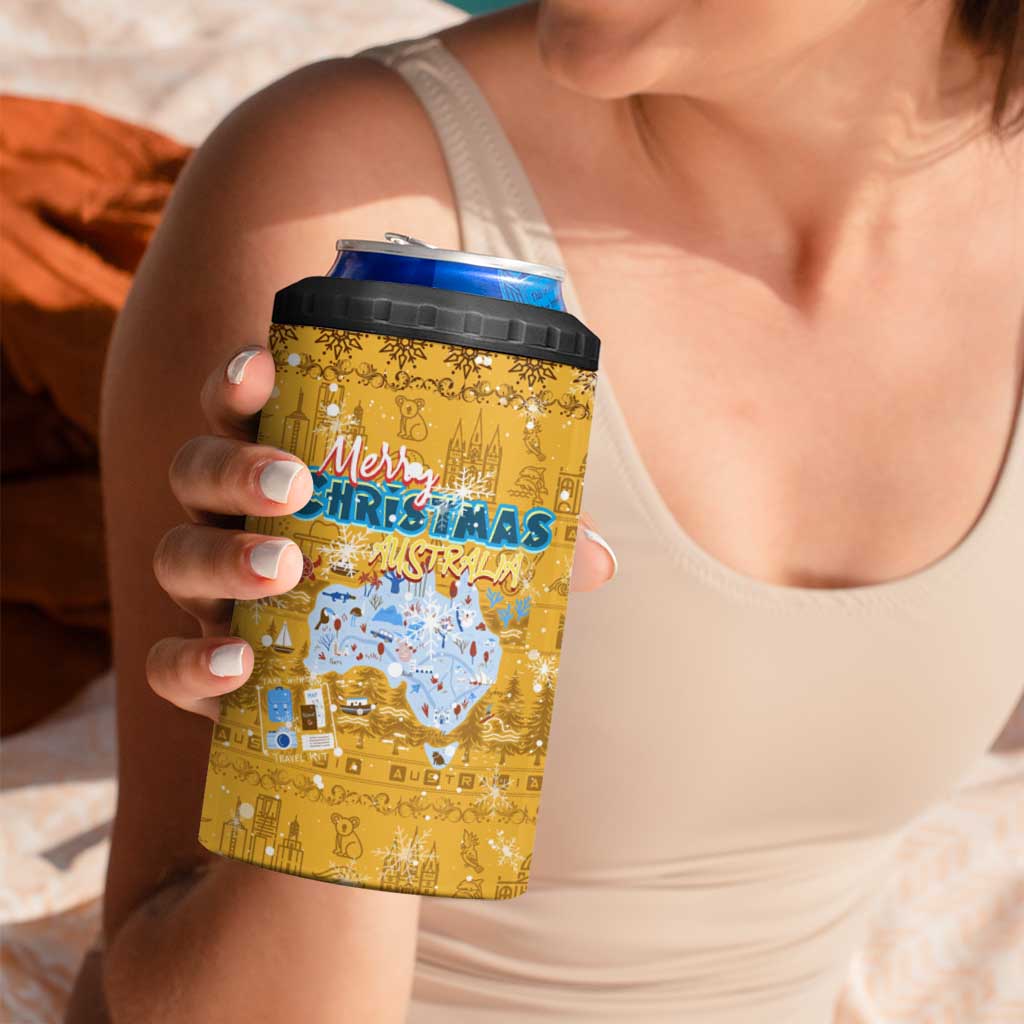Merry Christmas Australia 4 in 1 Can Cooler Tumbler Xmas Travel Map - Aussie Hoodie
