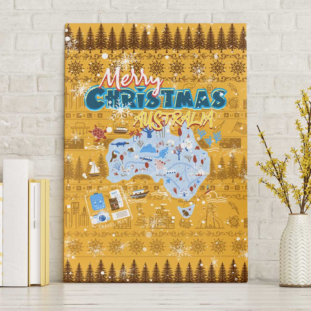 Merry Christmas Australia Canvas Wall Art Xmas Travel Map - Aussie Hoodie