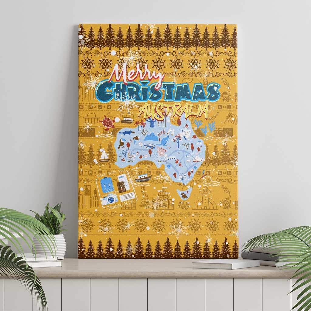 Merry Christmas Australia Canvas Wall Art Xmas Travel Map - Aussie Hoodie