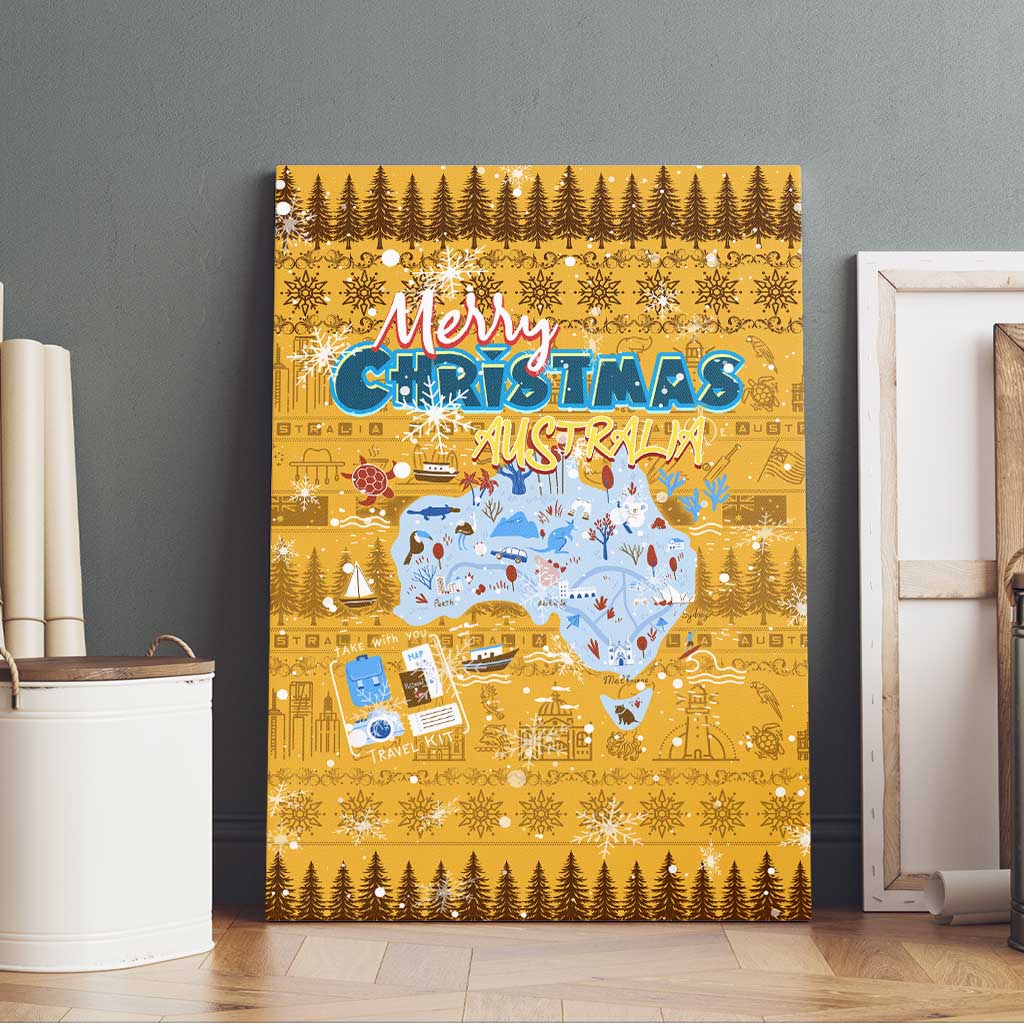 Merry Christmas Australia Canvas Wall Art Xmas Travel Map - Aussie Hoodie