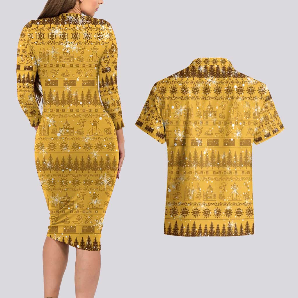 Merry Christmas Australia Couples Matching Long Sleeve Bodycon Dress and Hawaiian Shirt Xmas Travel Map - Aussie Hoodie